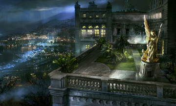 Картинка рисованные города балкон монако статуя