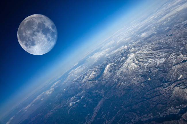 Обои картинки фото космос, земля, луна