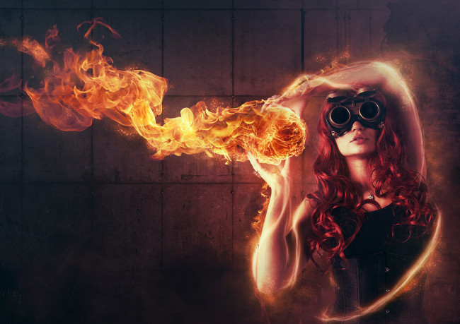Обои картинки фото разное, компьютерный, дизайн, девушка, пламя, огонь