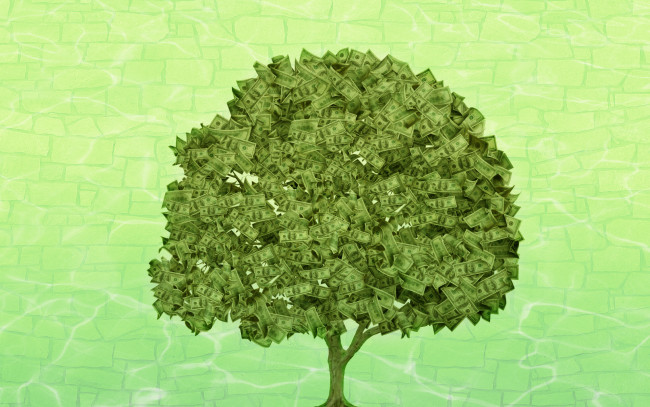 Обои картинки фото денежное, дерево, разное, золото, купюры, монеты, зеленый, деньги, доллары