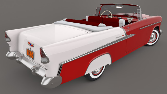 Обои картинки фото автомобили, 3д, bel, chevrolet, convertible, air, 1955