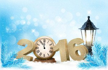 Картинка праздничные -+разное+ новый+год часы фонарь елка 2016 снег праздник