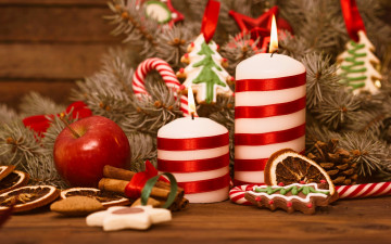 обоя праздничные, - разное , новый год, свечи, merry, рождество, cookies, decoration, xmas, новый, год, украшения, шары, снег, christmas