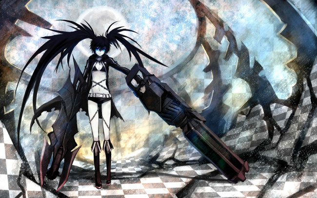 Обои картинки фото аниме, black rock shooter, black, rock, shooter, kuroi, mato, kbk1234, арт, девушка, оружие