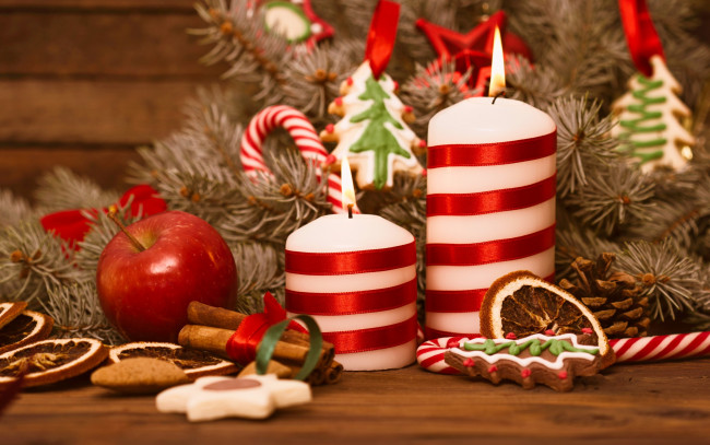Обои картинки фото праздничные, - разное , новый год, свечи, merry, рождество, cookies, decoration, xmas, новый, год, украшения, шары, снег, christmas