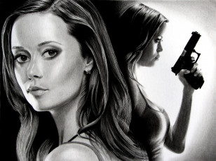 Картинка рисованное люди девушка фон взгляд пистолет
