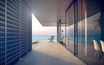Картинка интерьер веранды +террасы +балконы море кресло коридор дом