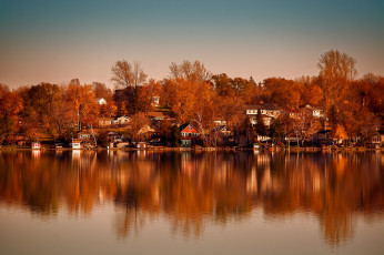 Картинка города -+пейзажи осень отражение река дома