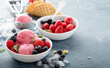 Картинка еда мороженое +десерты малина вафельный рожок лед