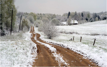 обоя природа, дороги, снег, проселочная, дорога