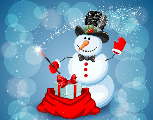 Обои картинки фото праздничные, снеговики, снежинки, снег, снеговик, подарки