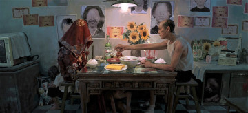 Картинка фэнтези существа мужчина женщина дети стол еда