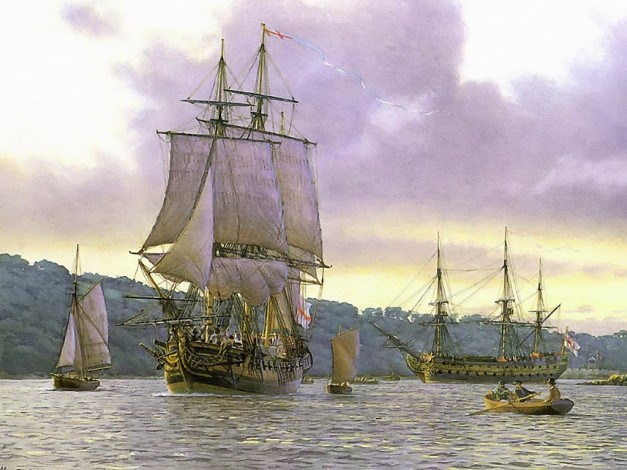 Обои картинки фото mark, myers, frigate, off, barnpool, корабли, рисованные
