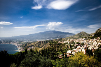 Картинка италия этна города пейзажи вулкан дома море