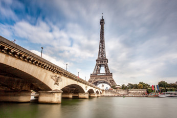 Картинка города париж+ франция река мост башня