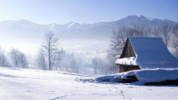 Картинка природа зима дом снег пейзаж