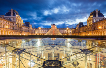обоя carroussel du louvre, города, париж , франция, площадь, огни, дворец