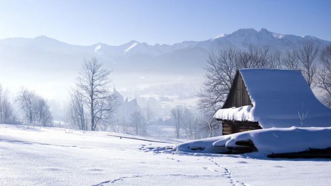 Обои картинки фото природа, зима, дом, снег, пейзаж