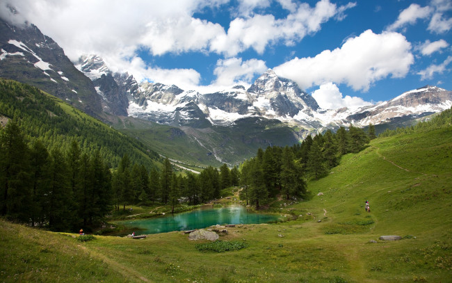 Обои картинки фото природа, реки, озера, горы, mountain, emerald, lake, landscape, пейзаж, озеро, снег