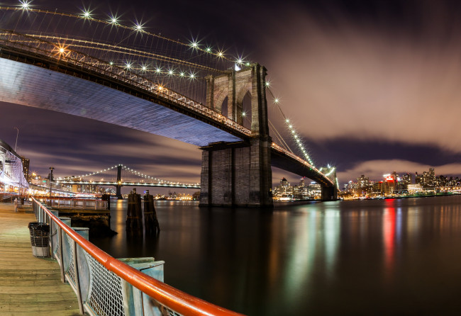 Обои картинки фото brooklyn bridge at night, города, - мосты, огни, мост, ночь