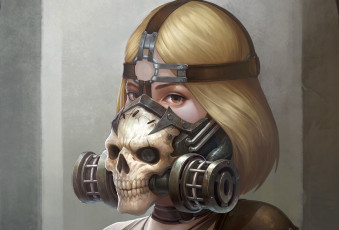Картинка фэнтези девушки взгляд девушка sci-fi череп противогаз фантастика арт