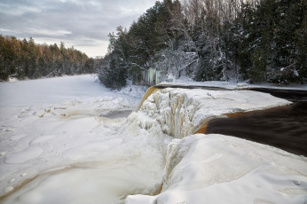 Картинка природа зима лес река водопад