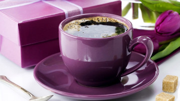 Картинка еда кофе +кофейные+зёрна подарок сахар тюльпаны чашка