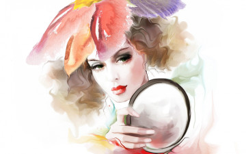 Картинка рисованное люди рука волосы кудри взгляд лицо девушка tatiana nikitina зеркало любование