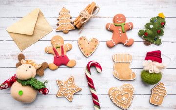 Картинка праздничные угощения christmas человечки имбирные cookies декор пряники праздник карамель