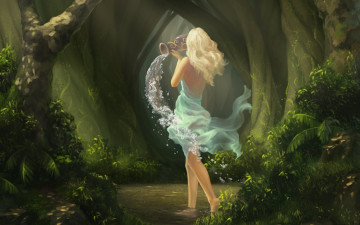 Картинка фэнтези девушки девушка кувшин лес вода