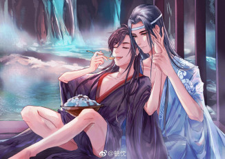 Картинка аниме mo+dao+zu+shi вэй усянь лань ванцзи водопад еда