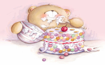 Картинка рисованное мишки+тэдди мишка торт ложка