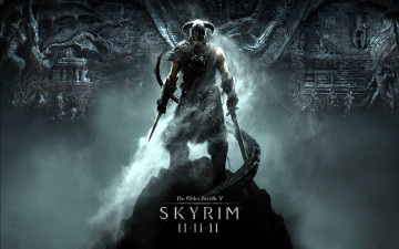 обоя видео игры, the elder scrolls v,  skyrim, воин, вершина, оружие, рога