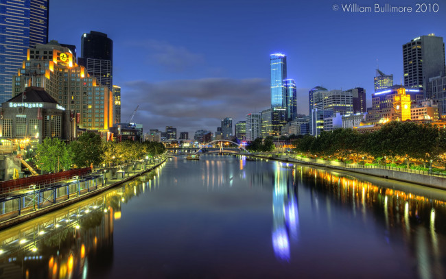 Обои картинки фото melbourne, australia, города, огни, ночного