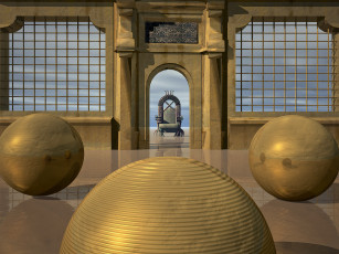 Картинка 3д графика realism реализм дверь шары решетка