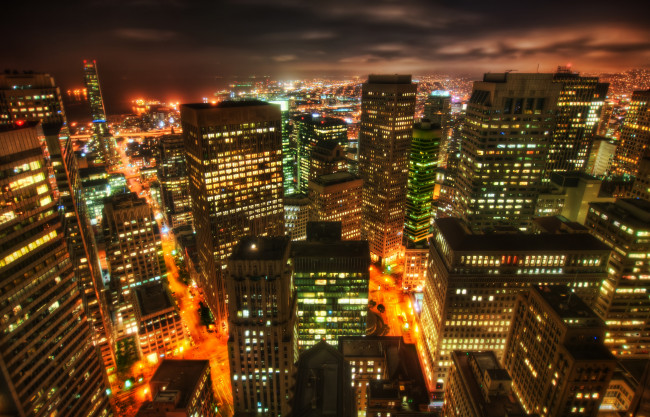 Обои картинки фото города, огни, ночного, небоскрёбы, здания