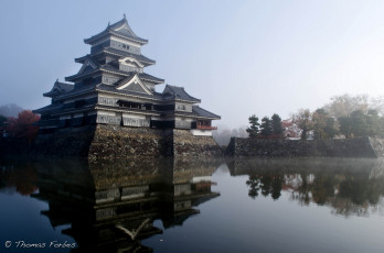 Картинка города замки Японии вода замок