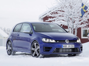 Картинка автомобили volkswagen снег golf r 3-door typ 5g 2013 синий