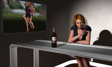 Картинка 3д+графика fantasy+ фантазия девушка вино scarlet