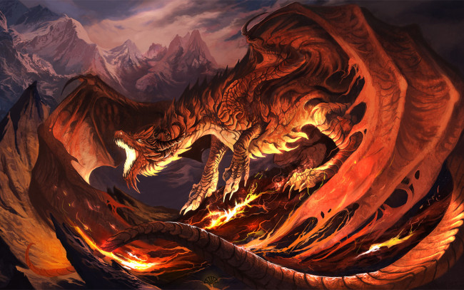 Обои картинки фото фэнтези, драконы, дракон, красный, злой, огонь