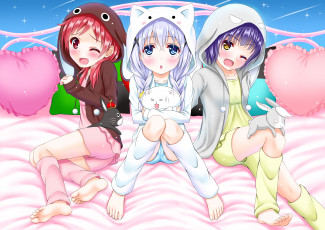 обоя аниме, gochuumon wa usagi desu ka, shirouzu, myuuta, tippy, gochuumon, wa, usagi, desu, ka, natsu, megumi, kafuu, chino, jouga, maya, anko