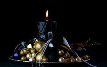 обоя праздничные, - разное , новый год, шарики, свеча, бусы