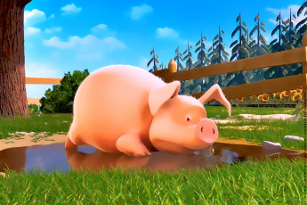 Картинка календари кино +мультфильмы растения свинья забор поросенок лужа