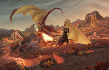Картинка фэнтези драконы дракон пламя фон баран