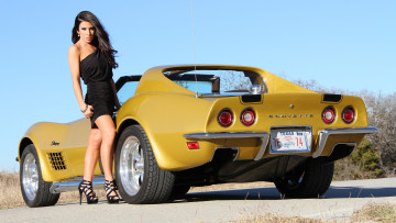обоя автомобили, -авто с девушками, красивая, девушка, corvette