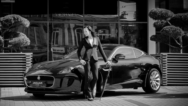 Обои картинки фото автомобили, -авто с девушками, девушка, jaguar