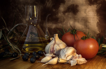 Картинка еда овощи помидоры чеснок маслины масло