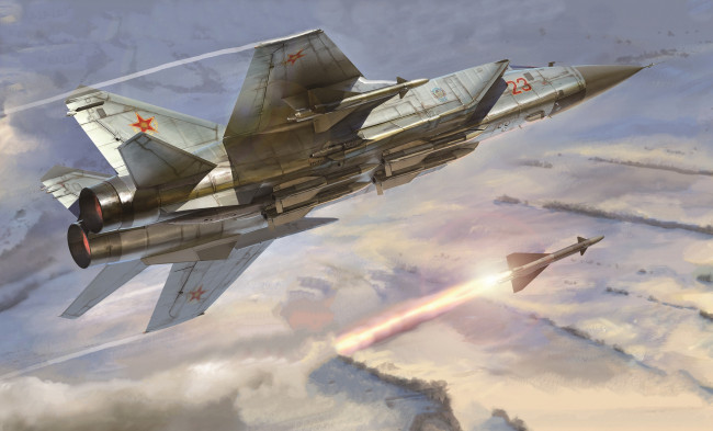 Обои картинки фото авиация, 3д, рисованые, v-graphic, казахстан, истребитель-перехватчик, миг-31б, всепогодный, истребитель, mikoyan, mig-31b, foxhound
