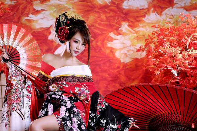 Обои картинки фото девушки, - азиатки, кимоно