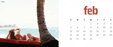 обоя календари, девушки, пляж, купальник, спина, пальма